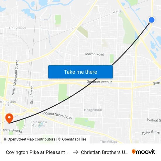 Covington Pike at Pleasant View Road to Christian Brothers University map
