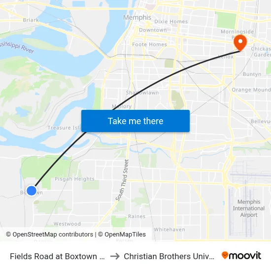 Fields Road at Boxtown Road to Christian Brothers University map