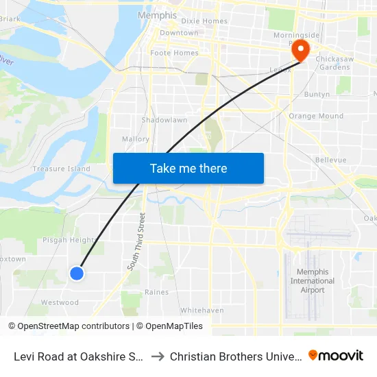 Levi Road at Oakshire Street to Christian Brothers University map