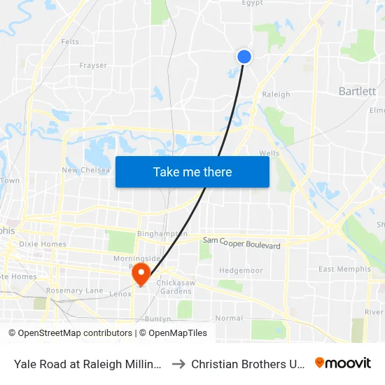 Yale Road at Raleigh Millington Road to Christian Brothers University map