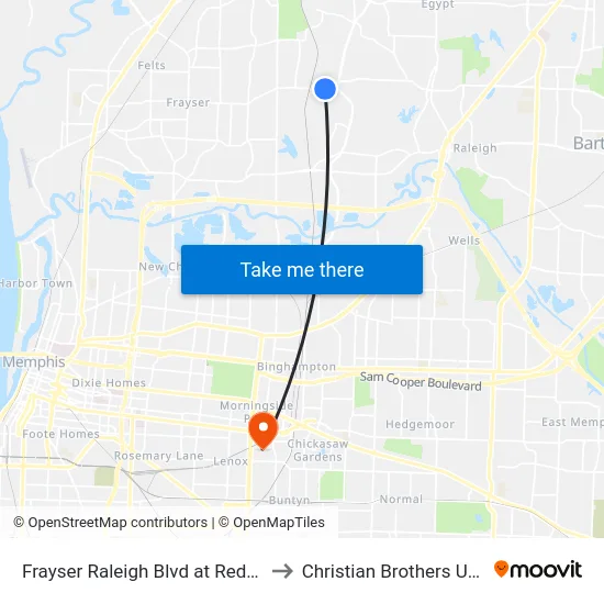 Frayser Raleigh Blvd at Redcoat Road to Christian Brothers University map