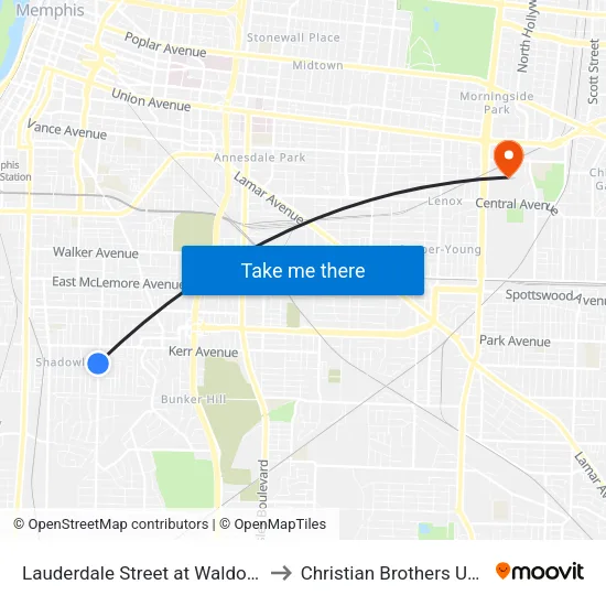 Lauderdale Street at Waldorf Avenue to Christian Brothers University map