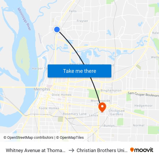 Whitney Avenue at Thomas Street to Christian Brothers University map