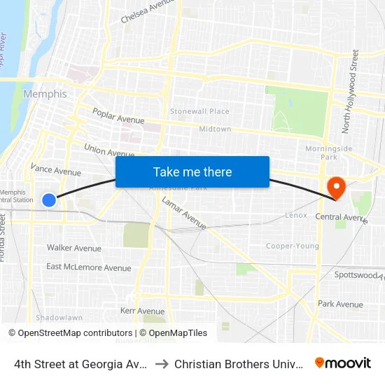 4th Street at Georgia Avenue to Christian Brothers University map