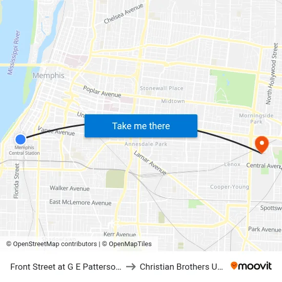 Front Street at G E Patterson Avenue to Christian Brothers University map