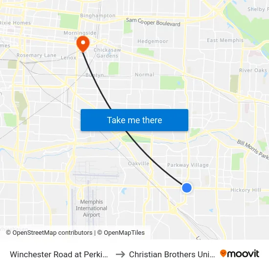 Winchester Road at Perkins Road to Christian Brothers University map