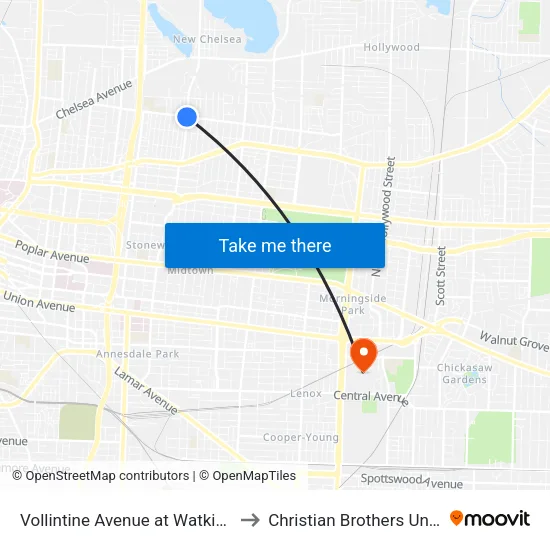 Vollintine Avenue at Watkins Street to Christian Brothers University map