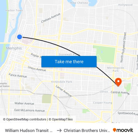 William Hudson Transit Center to Christian Brothers University map