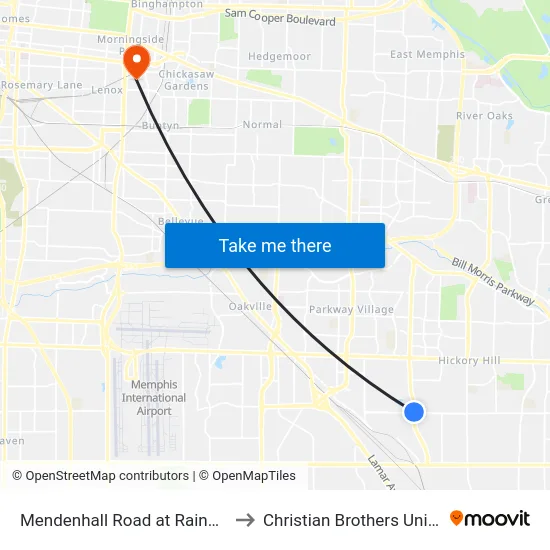 Mendenhall Road at Raines Road to Christian Brothers University map