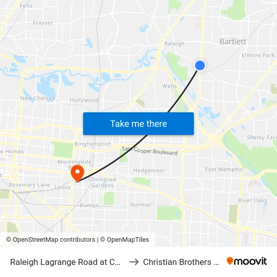 Raleigh Lagrange Road at Covington Pike to Christian Brothers University map