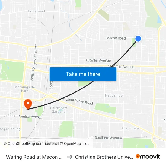Waring Road at Macon Road to Christian Brothers University map