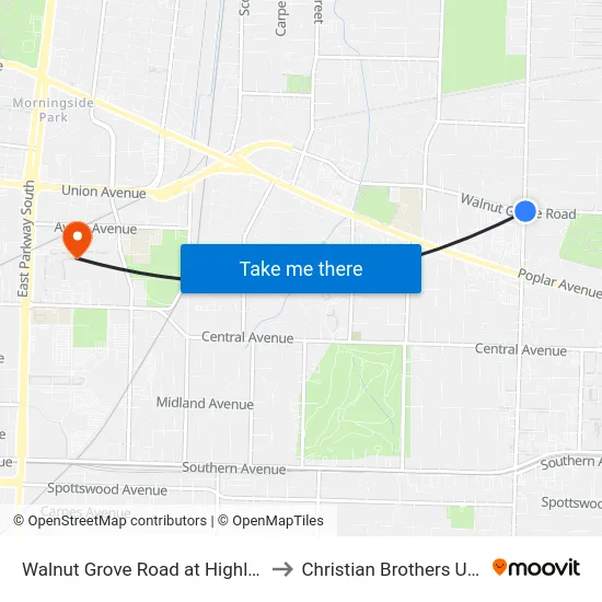 Walnut Grove Road at Highland Street to Christian Brothers University map