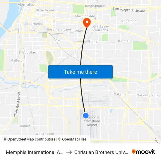 Memphis International Airport to Christian Brothers University map