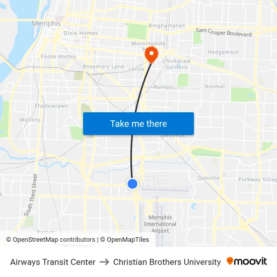 Airways Transit Center to Christian Brothers University map