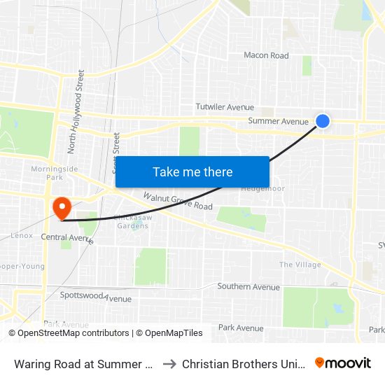 Waring Road at Summer Avenue to Christian Brothers University map