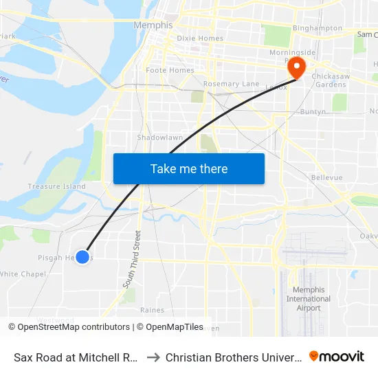 Sax Road at Mitchell Road to Christian Brothers University map