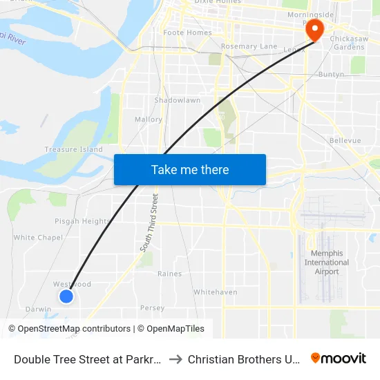 Double Tree Street at Parkrose Road to Christian Brothers University map