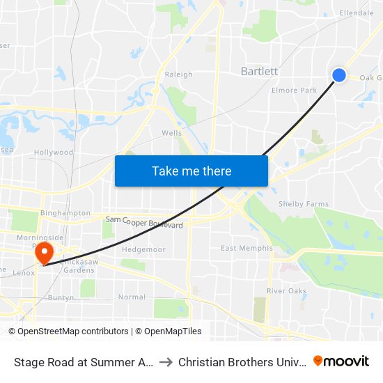 Stage Road at Summer Avenue to Christian Brothers University map