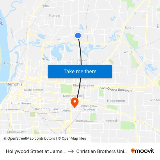 Hollywood Street at James Road to Christian Brothers University map