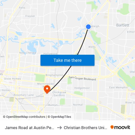 James Road at Austin Peay Hwy to Christian Brothers University map