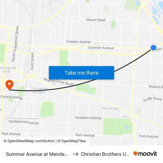 Summer Avenue at Mendenhall Road to Christian Brothers University map