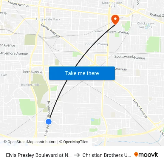 Elvis Presley Boulevard at Norris Road to Christian Brothers University map