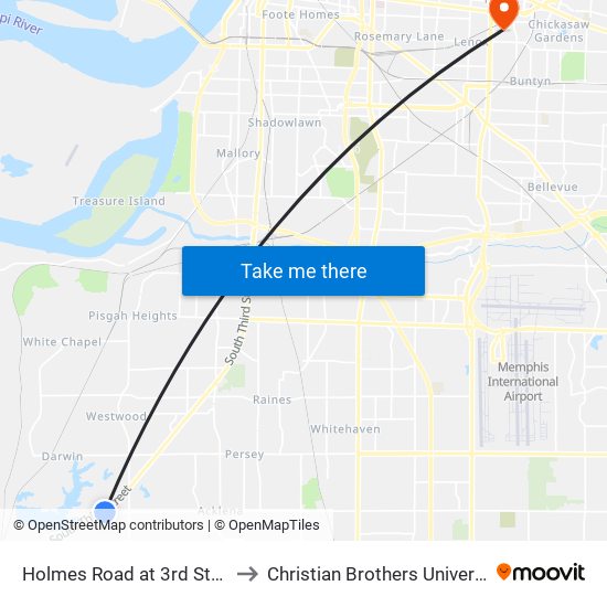 Holmes Road at 3rd Street to Christian Brothers University map