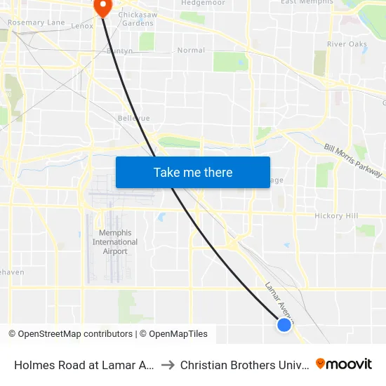 Holmes Road at Lamar Avenue to Christian Brothers University map