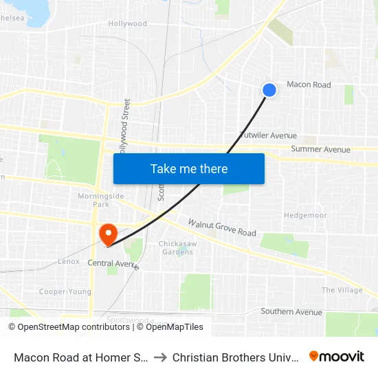 Macon Road at Homer Street to Christian Brothers University map
