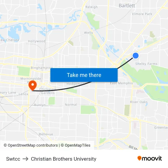 Swtcc to Christian Brothers University map