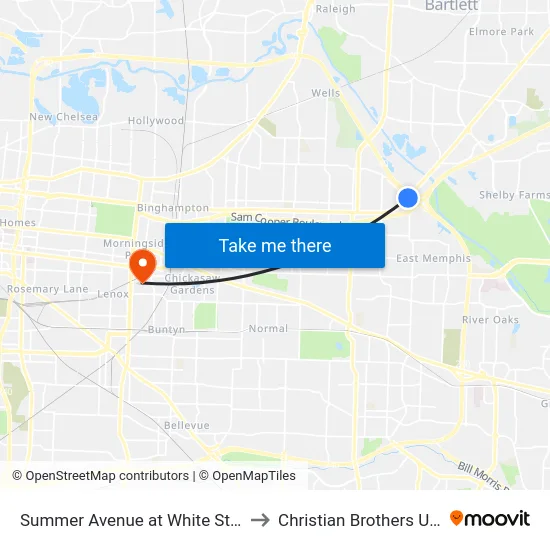 Summer Avenue at White Station Road to Christian Brothers University map
