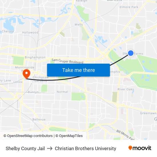 Shelby County Jail to Christian Brothers University map