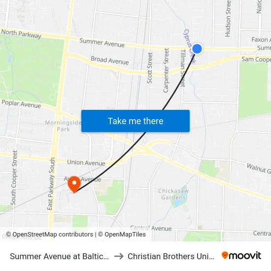 Summer Avenue at Baltic Street to Christian Brothers University map