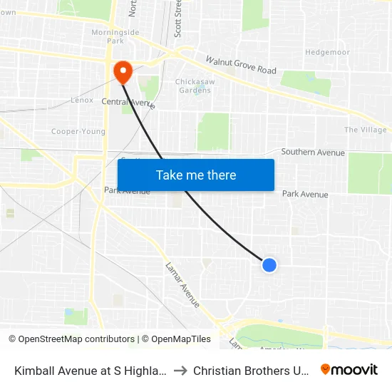 Kimball Avenue at S Highland Street to Christian Brothers University map