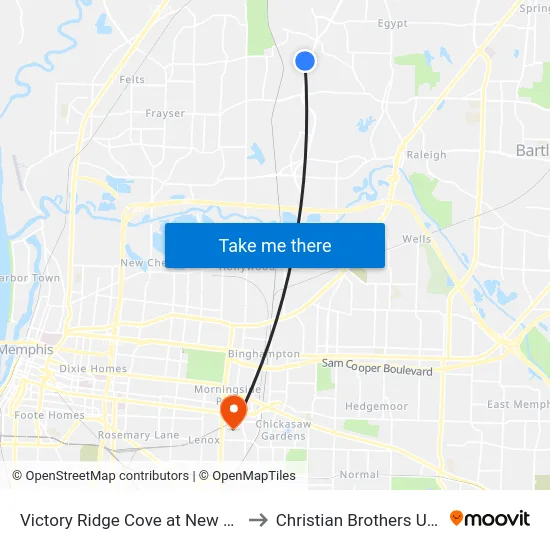 Victory Ridge Cove at New Allen Road to Christian Brothers University map