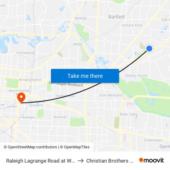 Raleigh Lagrange Road at Whitten Road to Christian Brothers University map