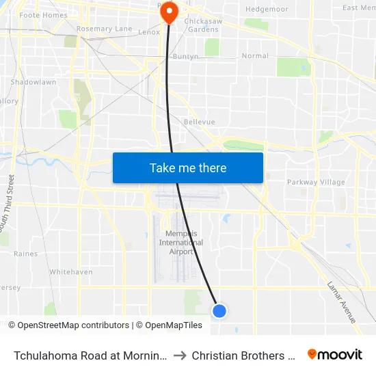 Tchulahoma Road at Morningview Drive to Christian Brothers University map