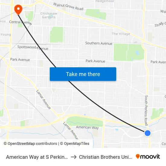 American Way at S Perkins Road to Christian Brothers University map