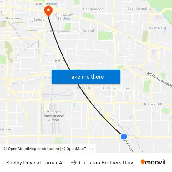 Shelby Drive at Lamar Avenue to Christian Brothers University map