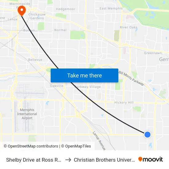 Shelby Drive at Ross Road to Christian Brothers University map