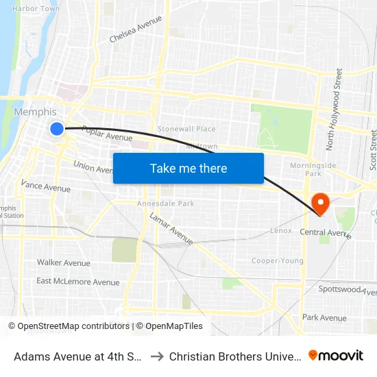 Adams Avenue at 4th Street to Christian Brothers University map