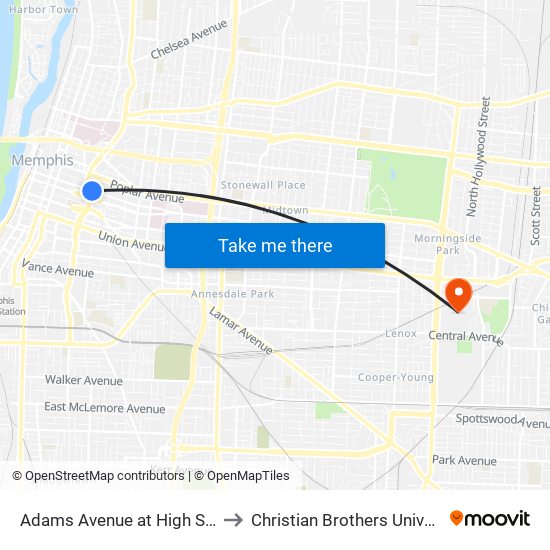 Adams Avenue at High Street to Christian Brothers University map