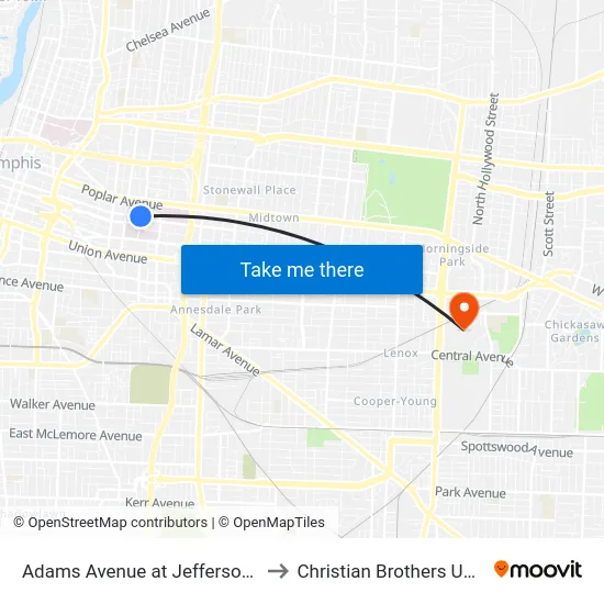 Adams Avenue at Jefferson Avenue to Christian Brothers University map