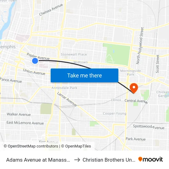 Adams Avenue at Manassas Street to Christian Brothers University map