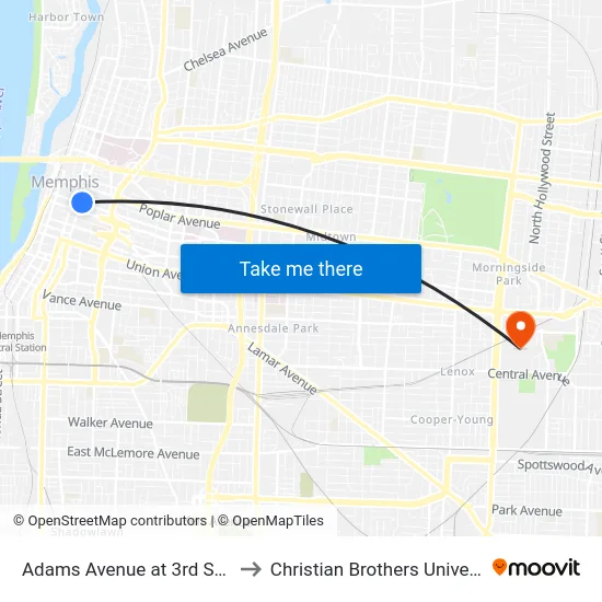 Adams Avenue at 3rd Street to Christian Brothers University map