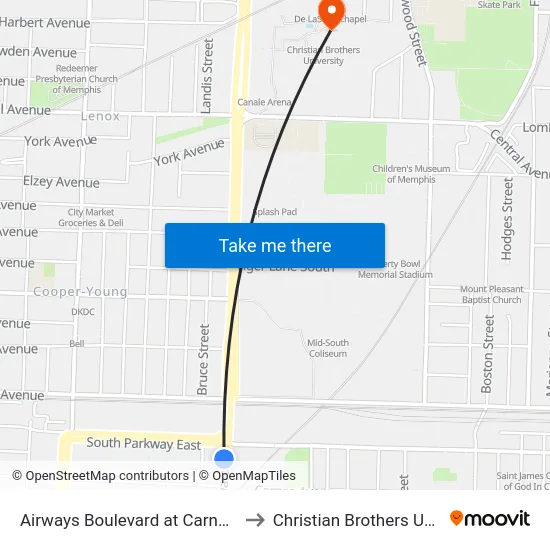 Airways Boulevard at Carnes Avenue to Christian Brothers University map