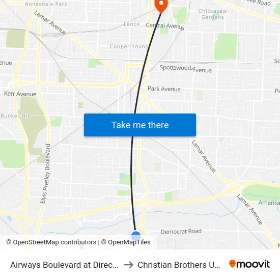 Airways Boulevard at Directors Row to Christian Brothers University map
