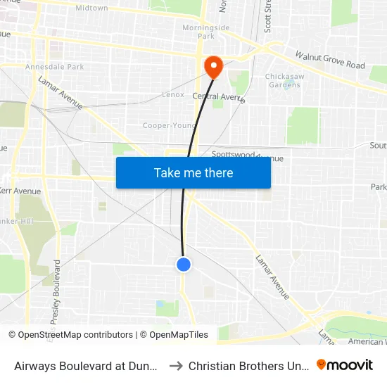Airways Boulevard at Dunn Avenue to Christian Brothers University map