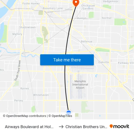 Airways Boulevard at Holmes Road to Christian Brothers University map