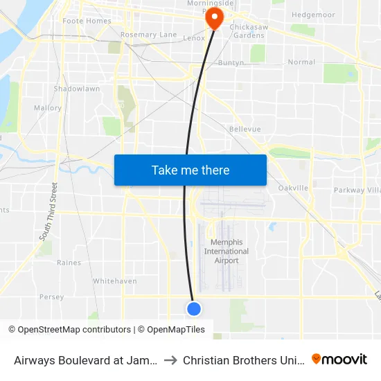 Airways Boulevard at Jamie Drive to Christian Brothers University map